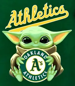 (2) Oakland Athletics Baby Yoda Waterproof Vinyl 4.5x3.9 Stickers A's Decals - Picture 1 of 1