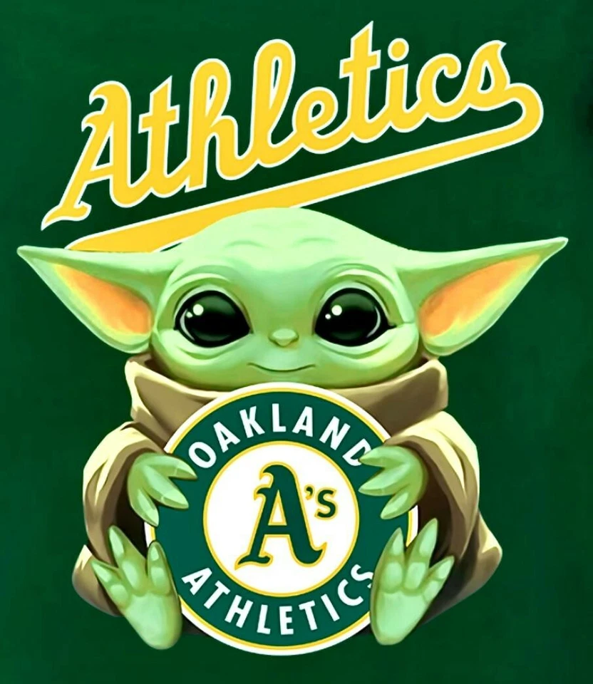 (2) Oakland Athletics Baby Yoda Waterproof Vinyl 4.5x3.9 Stickers A's Decals - Image 1 of 1