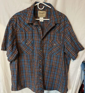 Camicia western Wrangler uomo 2XL marrone a quadri perle a scatto cowboy vintage casual - Foto 1 di 6