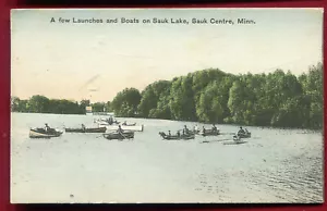 Sauk Centre Minnesota Launches Boats Sauk Lake Postcard - Picture 1 of 2