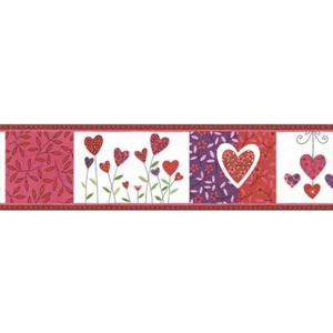 Bordo Cuori e Fiori - Rosso, Bianco e Lilla  - Mis. h.13cm x 5 metri - Imagen 1 de 1