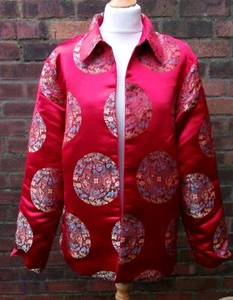 R&K Evenings Womens Red & Gold Embroidered 100% Silk Chineses Style Jacket - Picture 1 of 7