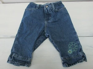Oshkosh Girls Jeans 2T Capri Pants Flowers Elastic Back Blue Denim Embroidered - Picture 1 of 6