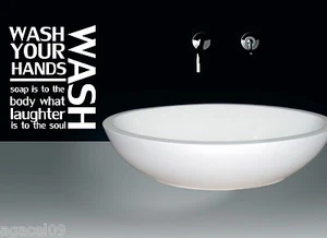 WASH HANDS..TOILET BATHROOM WALL QUOTE VINYL DECOR STICKER DECAL STENCIL GRAPHIC - Picture 1 of 7