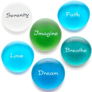 The Mermaid's Message: Frosted Sea Glass Stones, Six Inspiring Words in Beach... - Picture 1 of 8