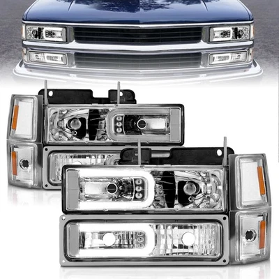 ANZO for 88-98 Chevrolet C1500 Crystal Headlights w/Light Bar Chrome Housing w/ - Image 1 of 4