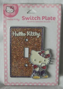 Hello Kitty Light Switch Plate Gold Rainbow Glitter w/ Purple Trim FAB 5” x 4” - Picture 1 of 6