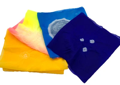 Japanese Heko Obi Set of 4 Yukata Belts Shibori Style Neon Blue Yellow Vintage - Image 1 of 4