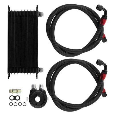 10 Row AN10 Engine Oil Cooler + 3/4-16 & M20 Filter Relocation Adapter Kit Black - Image 1 of 4