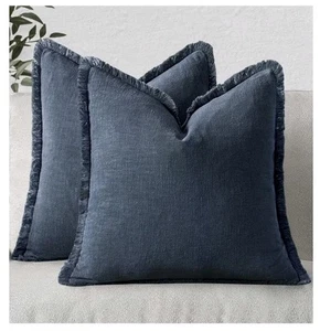 MIULEE Dekokissenbezüge Neutral Leinen 2er Set, Indigo Blau Kissen... - Bild 1 von 3