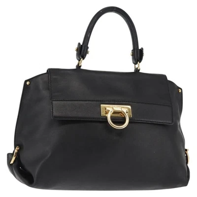 Auténtico bolso de mano Salvatore Ferragamo Gancini Sofia cuero negro dorado 145991 Foto 1 de 4