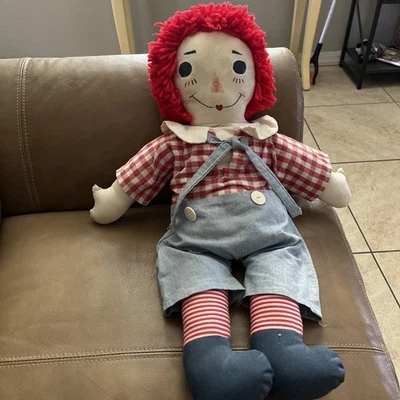 Кукла Raggedy Andy, 22 дюйма, ручная работа, винтаж, ткань, окрашенное лицо, пряжа для волос - Изображение 1 из 4