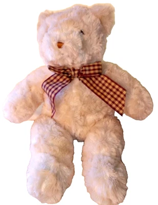 Unipak Cream Teddy Bear With Plaid Bow Plush Stuffed Animal Toy - Image 1 of 4