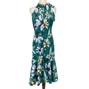 MAGGY LONDON NWT Floral Tie Neck Halter Midi Dress Plus Size 14 Shabby Chic - Picture 1 of 12
