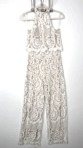 Mono halter de encaje blanco roto Lulus XS forrado espalda abierta invitado de boda - Imagen 1 de 15