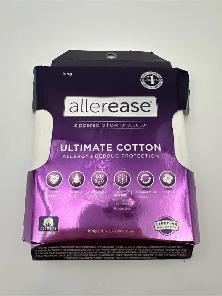 AllerEase Zippered Pillow Protector King Size 20 X 36 Allergy Bedbug Protection