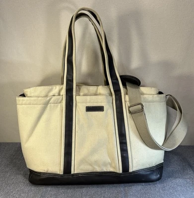 Eddie Bauer Neutral Canvas Diaper Bag** Unisex Baby Travel Tote Large Carry On - Image 1 of 4