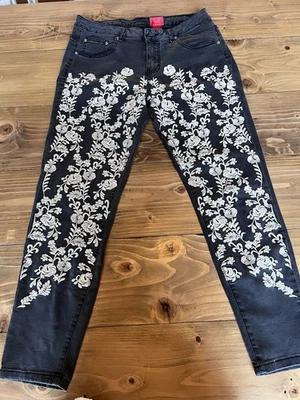 Pantalones de mezclilla para mujer V Cristina grises florales bordados boho talla 8 Foto 1 de 4