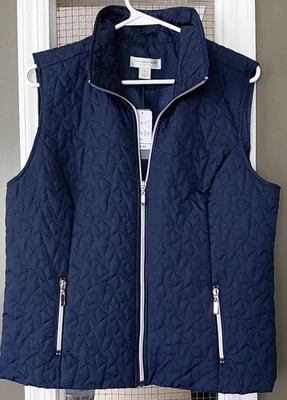 NWT Christopher & Banks Womens Quilted Puffer Vest Navy Zip Front Lightweight PL - Image 1 of 4