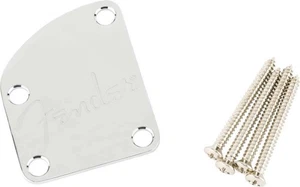 Genuine Fender Deluxe Series 4-Bolt Contoured Logo Neck Plate - CHROME - Picture 1 of 1