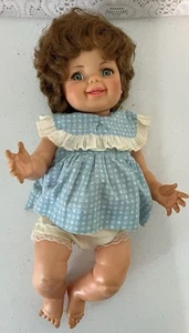 1968 Giggles by Ideal Toy Corp in blue and white gingham bib dress - no giggles - Picture 1 of 5