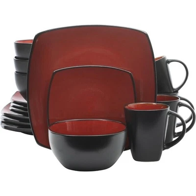 Juego de vajilla de esmalte reactivo cuadrado servicio para 4 juegos de vajilla de cena rojo Foto 1 de 4
