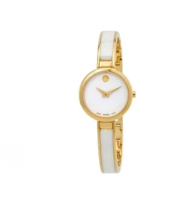 RELOJ BRAZALETE MOVADO MODA $795 CERÁMICA BLANCA TONO ORO ESFERA BLANCA 0607715 Foto 1 de 4