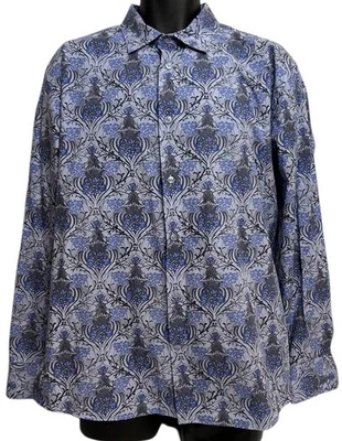Tallia 男式 XL 码 (17 1/2) 蓝色佩斯利花卉复古礼服纽扣衬衫 — 第 1/4 张图片