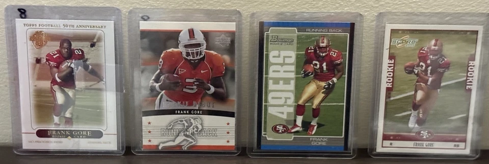 Four 2005 Frank Gore Rookies Bowman Score Topps Upper Deck - Image 1 of 1