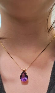14k Yellow Gold Amethyst Necklace - Picture 1 of 6