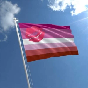 LIPPENSTIFT LESBIAN PRIDE FLAGGE 5ft x 3ft Gay inklusive Flaggen mit Ösen LGBTQIA+ - Bild 1 von 1
