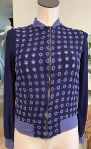 Chaqueta Bomber Amadi Anthropologie XS Azul Ojales Bordada Cremallera Completa OO - Imagen 1 de 7