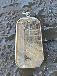24K Smoky Rutilated Quartz & Sterling Silver Pendant 1.25" Long Beautiful ❤️ - Picture 1 of 5