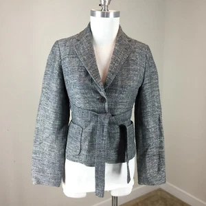 banana Republic S Blue Tweed Blazer jacket belt Excellent Wool Silk - Picture 1 of 5