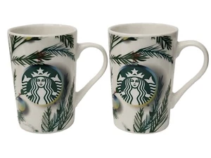 NEW Starbucks Siren Mermaid Ceramic Mugs 2020 With Holiday Print SET OF 2 - Picture 1 of 10