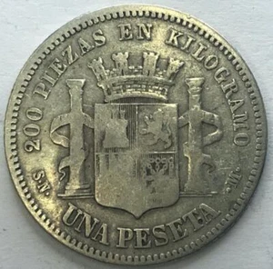 1869 SNM SPAIN 1 PESETA - Picture 1 of 2