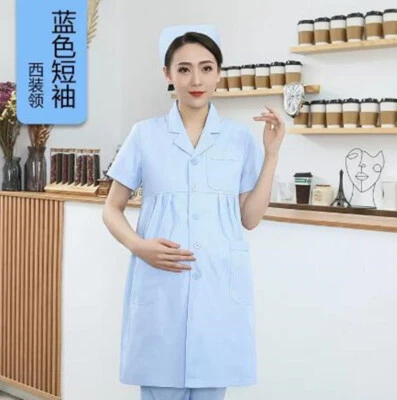 Pregnant Woman Nurse Uniforms Doctor Medical Beautician Lab Work Long Coat - Image 1 of 4