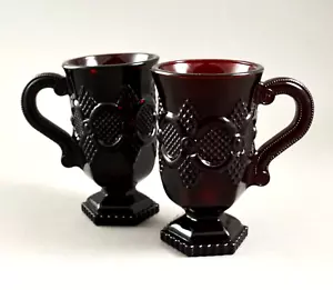 Set 2 Tazzine Caffè Avon 1876 Collezione Cape Cod Piedistallo Vetro Rosso Rubino - Foto 1 di 7