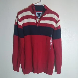 Tommy Hilfiger Sweater Youth XL/20 Red White Blue Cotton 1/4 Zip Casual Pullover - Picture 1 of 16
