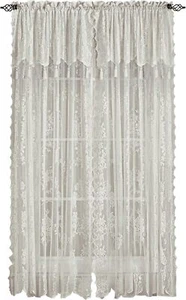 Style Master Carly Lace 84" Long Curtain Panel with Attached Valance,Silver Gray - Picture 1 of 1