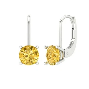 Yellow Zirconia Stud Earrings for Women, Lever Back (1 cttw, 5.0mm, Round-Cut) - Picture 1 of 20