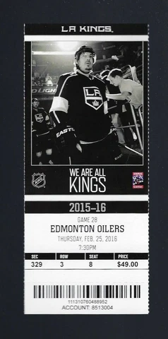 CONNOR MCDAVID ROOKIE 25th GAME - OILERS @ KINGS FULL NHL HOCKEY TICKET - FEB 25 Cover