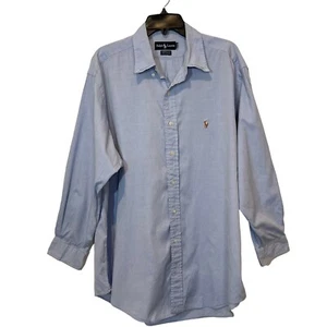 Ralph Lauren Shirt 17 - 33 Blue Mens Yarmouth Long Sleeve Flesh Pony Button Down - Picture 1 of 10