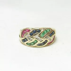 1.40Ct Round Lab Created Ruby Emerald Sapphire Ring 14K Yellow Gold Plated - Picture 1 of 3