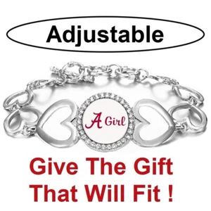 Spec Alabama Crimson Tide AGirl Womens Silver Heart Link Bracelet w Gift Pkg D27 - Picture 1 of 6
