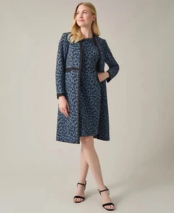 KASPER TEXTURED LEOPARD BLUE HERON BLACK METALLIC OPEN FRONT LINED COAT 12 NWT - Picture 1 of 21