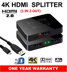 HDMI V2.0 Splitter Duplicator 1 In 2 Out 4K*2K Full HD 3D For DVD PS4 Xbox TV AU - Picture 1 of 12