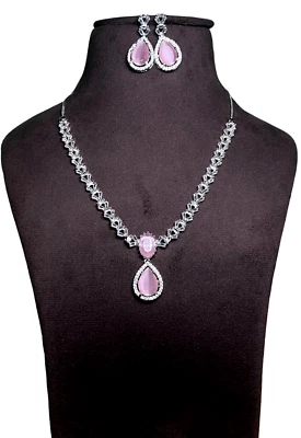 Pink Monalisa Necklace Set ,925 Sterling Silver Earring With Necklace , - Image 1 of 3