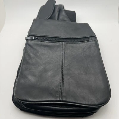 Buxton Expandable Crossbody Slingback Bag Black Soft Leather Pockets - Image 1 of 4