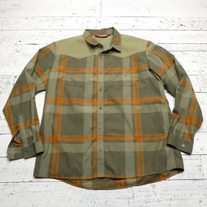 SIMMS Shirt Mens XL Beige Orange Plaid Button Up Polyester Fishing Long Sleeve - Picture 1 of 7